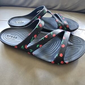 CROCS Black Sandals with Cherry Design